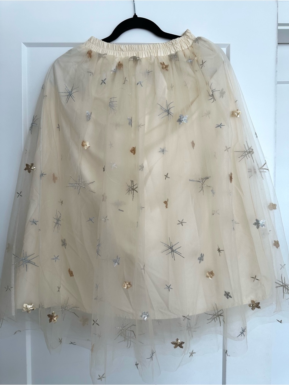 Women's Cream Tulle Skirt with Metallic Star Embroidery Size S/M（165）